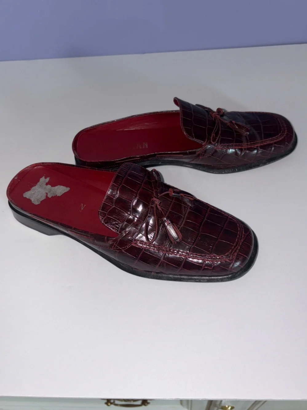Lauren Ralph Lauren Lissette Burgundy Croc-Embossed Leather Slip-On Loafers